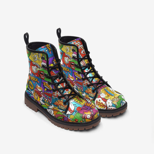Comic Book POW Vegan Leather Combat Boots - Books Worth Keeping